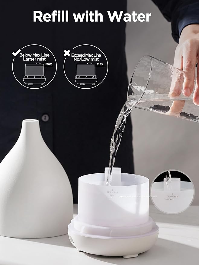 InnoGear Oil Diffuser, 300ML Ceramic Diffuser for Essential Oils Handcrafted Aromatherapy Diffuser Ultrasonic Cool Mist Humidifier with 4 Timers Waterless Auto Off for Room Office, White Base
