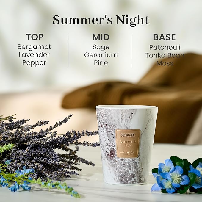 M&SENSE Summer Night Scented Soy Candle, 3 Wick Highly Scented 14.1 Oz 80H, Aromatherapy Christmas Gift for Women and Men
