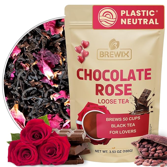 BREWIX, Chocolate Rose Loose Black Tea, (50+ Cups, 3.53oz/100g) | Valentine's | Dessert tea