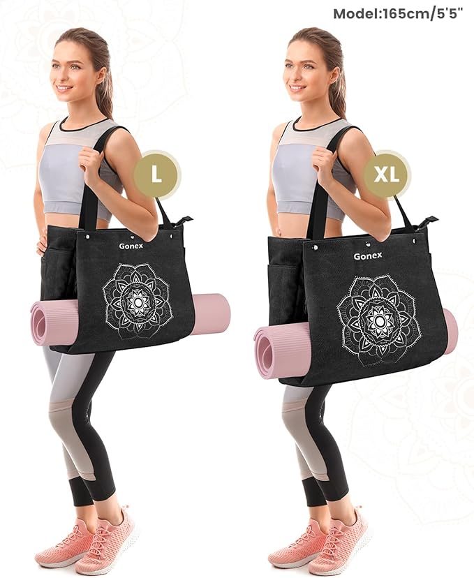 Gonex Yoga Mat Bag, Yoga Gym Bag Tote Bag with Multi Pockets For Women Men, Canvas Yoga Mat Carrier Take in Out Mat Easily For Pilates Travel Workout Office