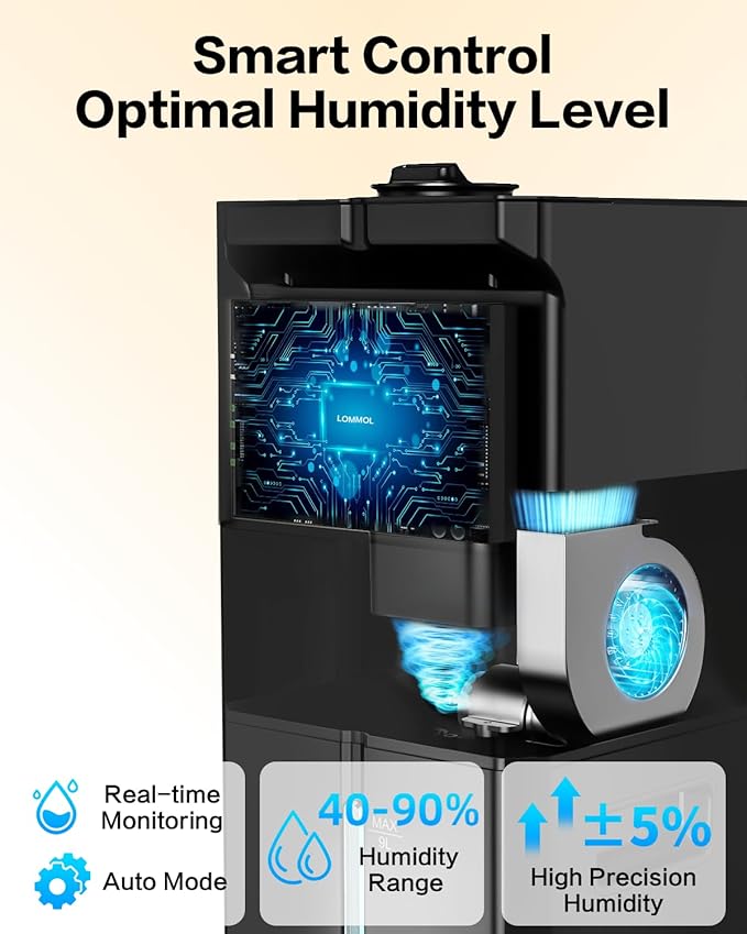 Cool Mist Humidifiers for Large Room, Ultrasonic 2.4Gal 9L Quiet Top-Fill, Easy Clean with Essential Oil Tray, 360°Nozzle, 4 Speed, Remote, 60H Runtime, for Baby, Adults, Plants, Home, House, Bedroom