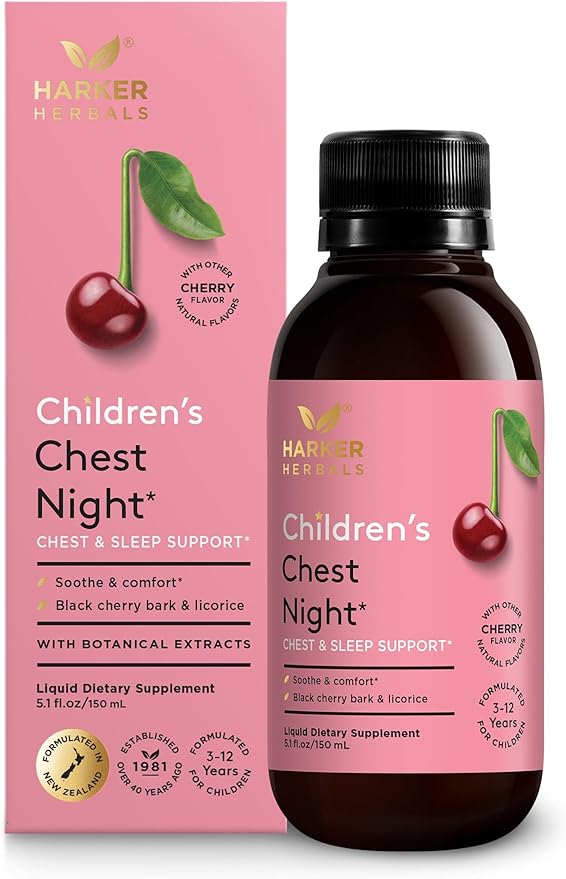 Children's Chest Night Herbal Syrup, Nighttime Sleep Support to Soothe The Throat & Chest, with Wild Cherry Bark, Marshmallow & Licorice Root - 5.1 Fl oz (30 Servings)