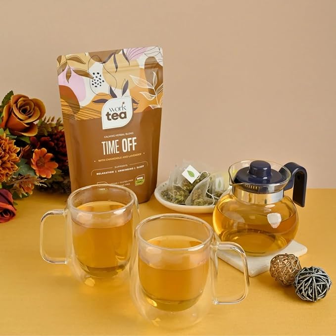 Time Off Relaxing Herbal Fusion • Premium Chamomile Blend with Lemon Balm & Lavender • For Relaxation, Calmness & Sleep Support • 100% Natural & Caffeine-Free (25 Pyramid Tea Bags)