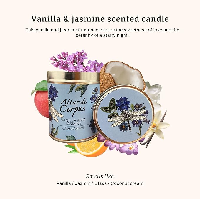 14 Oz Strong Scented Candles Long Lasting – Vanilla Jasmine Candle - High End Luxury Candles for Home - Cute Candles for Women - Soy Wax Premium Blend - Decorative Candle for Men Gifts