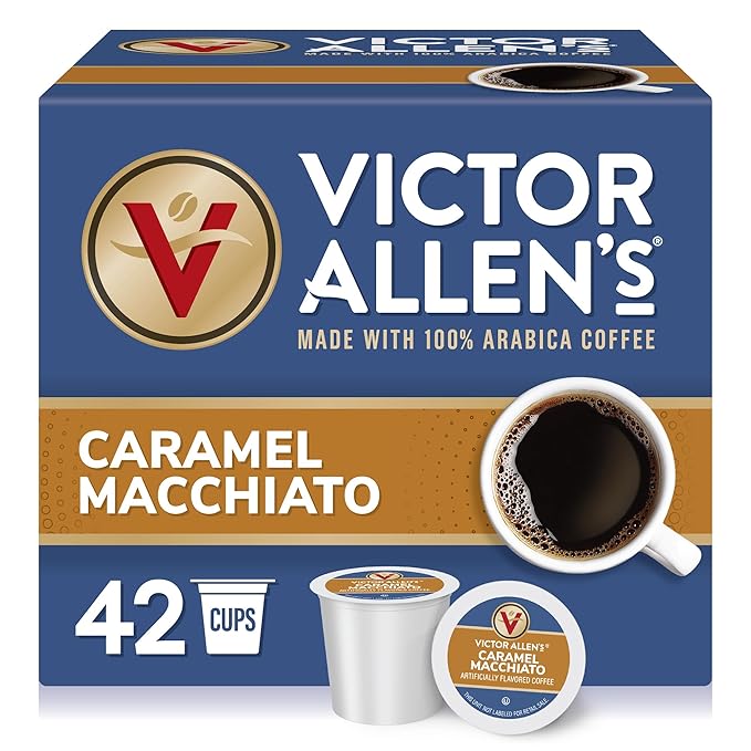 Victor Allen's Coffee Caramel Macchiato Flavored, Medium Roast, 42 Count, Single Serve Coffee Pods for Keurig K-Cup Brewers