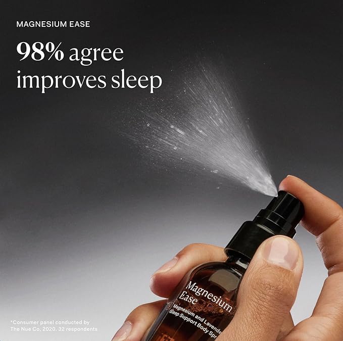 The Nue Co Magnesium Ease Skin Spray for Muscle Pain & Tension Relief with Lavender & Arnica Oil High Absorption Sports Recovery & Sleep Vegan, Paraben-Free, Non-Toxic, 60ml