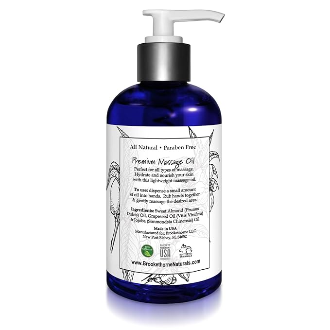 Unscented Massage Oil for Massage Therapy – 100% Natural Body Oil with Sweet Almond, Grapeseed & Jojoba for Premium Glide – Pure Carrier Blend for Aromatherapy – Brookethorne Naturals (Pack of 2)