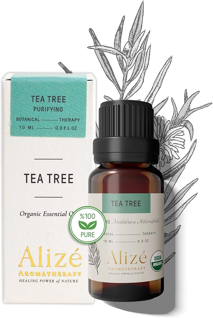 Organic Tea Tree Essential Oil, USDA Certified Organic 100% Natural & Pure Essential Oils for Diffusers for Home, Aromatherapy Oils, Diffuser Oils Scents, Cleansing, 10ml-0.33 fl oz