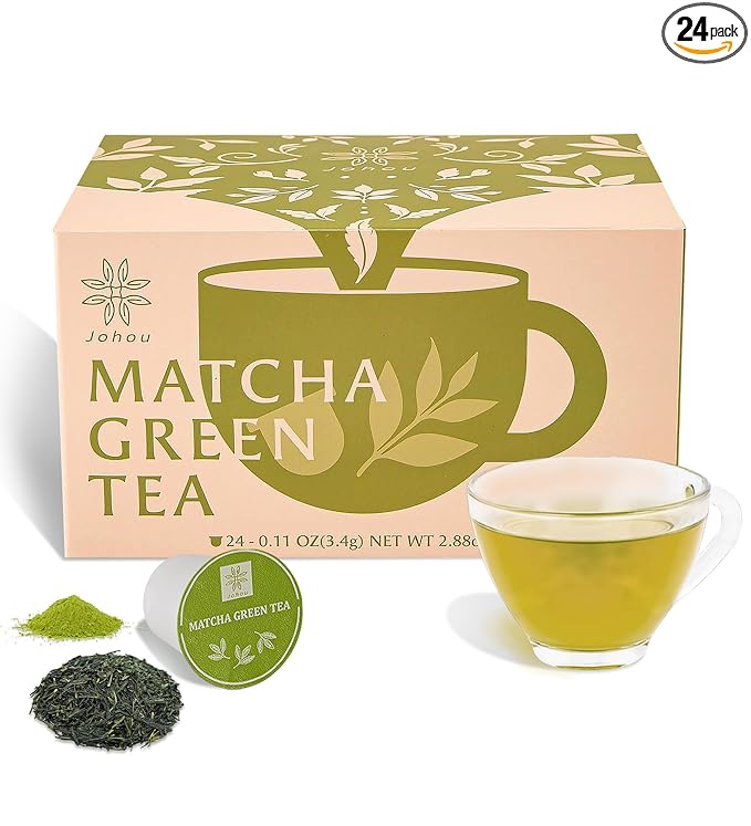 Johou Green Tea with Matcha Specially Ground Taiwan Tea Full-Flavor Pods, Compatible with All K-Cup Brewers & Keurig 2.0, 24 pods