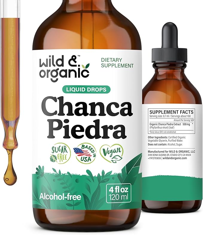 Wild & Organic Chanca Piedra Stone Breaker Drops - Herbal Chanca Piedra Extract for Kidney, Gallbladder Cleanse & Urinary Support - Vegan, Sugar & Alcohol-Free Tincture - 4 fl oz