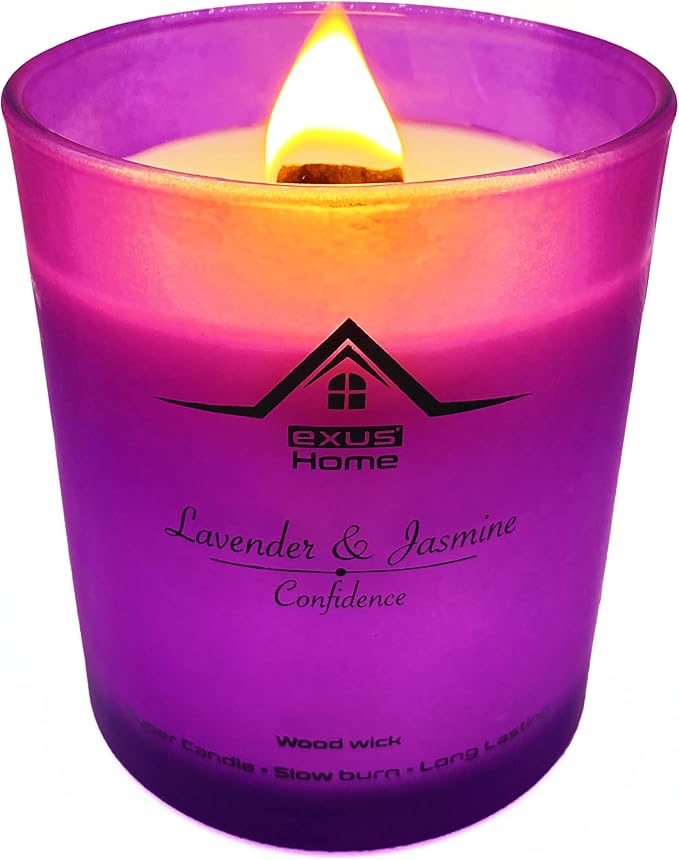 Exus Hand Crafted, Soy Wax, Wood Wick, Aromatic Candle. Non-Toxic (Lavender & Jasmin/Confidence)