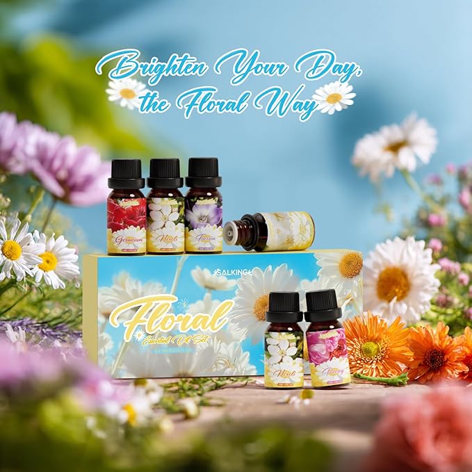 SALKING Essential Oils Gift Set, 100% Pure Fragrance Oil Aromatherapy Essential Oils Set,Premium Scented Oils for Oil Diffusers 6 x 10 ML - Jasmine, Neroli, Honeysuckle, Peony, Geranium, Freesia