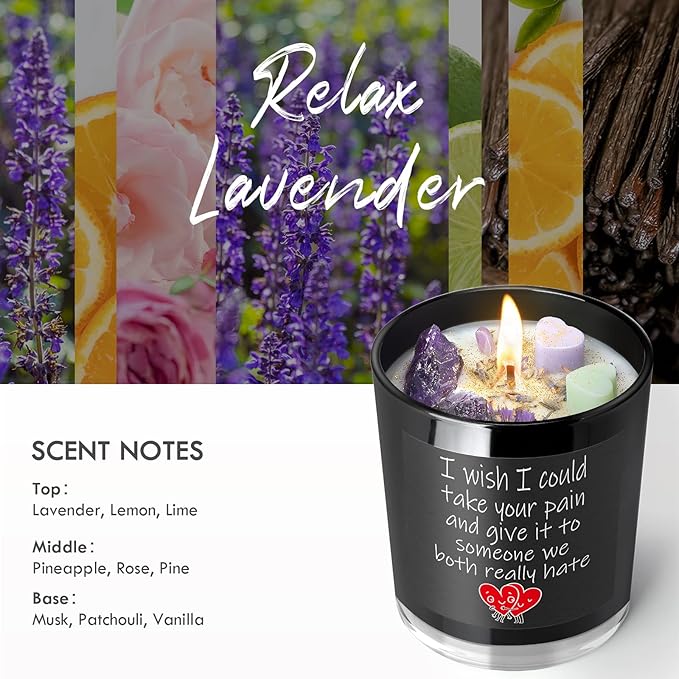 Get Well Candle with Healing Crystals - Get Well Gifts for Women After Surgery, Lavender Scented Candle, 10 oz, Black