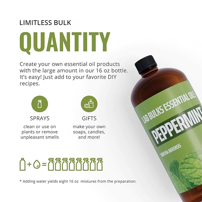 LAB BULKS ESSENTIAL OIL - Bundle of Peppermint and Eucalyptus Essential Oils, 16 oz Bottles, for Diffusers, Home Care, Candles, Aromatherapy