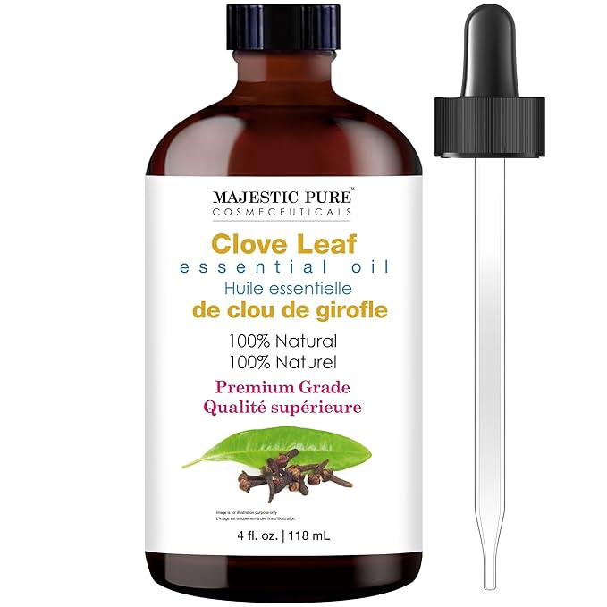 Majestic Pure Essential Oil with Glass Dropper - 100% Pure and Natural - Essential Oils for Diffuser, Aromatherapy, Soap and Candle Making, Clove Essential Oil, Clove Oil, 4 Fl Oz