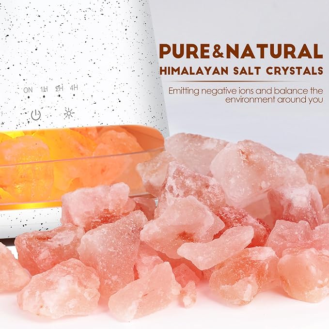 SALKING 2-in-1 Himalayan Salt Lamp & Ultrasonic Essential Oil Diffuser, Aromatherapy Diffuser Cool Mist Humidifier, Salt Therapy Lamp, 100% Pure Himalayan Salt, Ambient Glow, 150ml (Off-White)