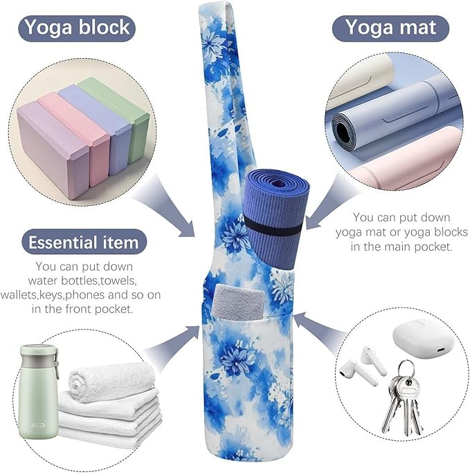 Meaudiwes Yoga Mat Bag for Women, Stylish Yoga Mat Tote Sling Carrier Bag, Long Strap Exercise Mats Totes Sport Storage Bag