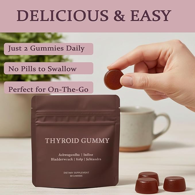 Thyroid Gummies for Women | with Iodine-Rich Kelp, L-Tyrosine, Ashwagandha & Selenium | Energy & Metabolism Support | 60 Gummies