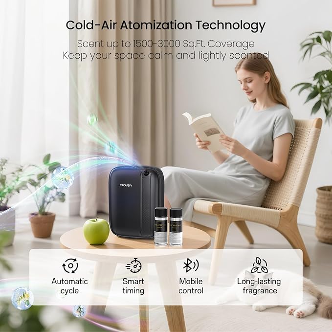 Waterless Essential Oil Diffuser,(2 * 50ml Fragrances Included) 3000 Sq.Ft Coverage 400ml Capacity Hotel Scent Diffuser,Cold Air Tech, App & Button Control,Scent Diffusers for Home Large Room (Black)