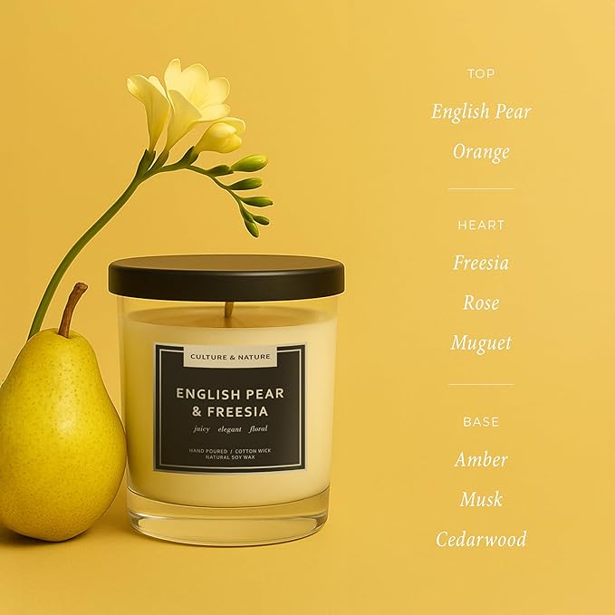 CULTURE & NATURE Natural Soy Wax Candle 7oz (English Pear & Freesia)