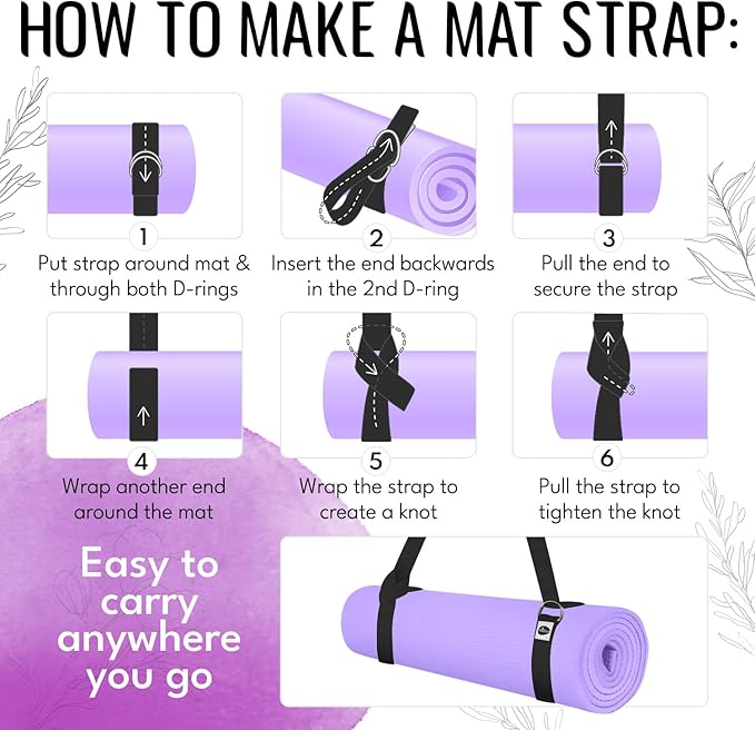 TECEUM Yoga Strap & Mat Strap – 2 IN 1 – Cotton – 6 ft 8 ft 10 ft (30+ colors) – Adjustable Non-Slip Belt for Yoga, Pilates, Stretching, Physical Therapy, Fitness & Home Workout – For Carrying Mats