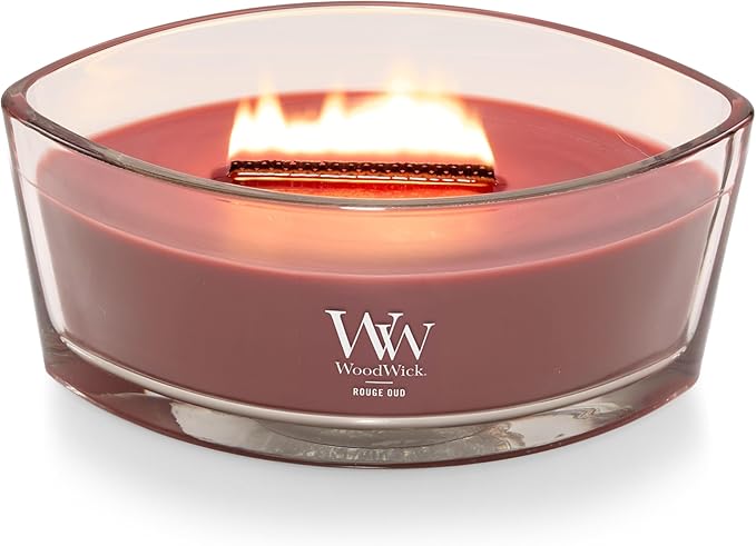 WoodWick Rouge Oud Gifts for Women and Men, 16 oz Ellipse Candle with Crackling Wick