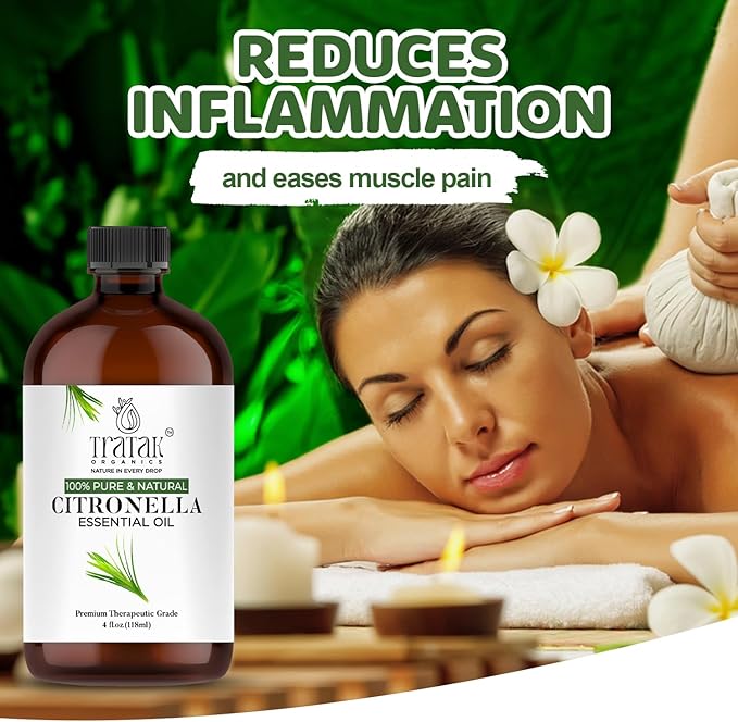 Citronella Essential Oil – 4 Fl Oz – 100% Pure and Natural Citronella Oil for Diffuser and Aromatherapy, Skin, Massage, Candle and Soap Making Fragrance - with Dropper