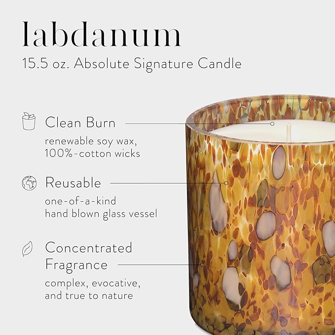 LAFCO New York Signature Candle, Labdanum - 15.5 oz - 90-Hour Burn Time - Reusable, Hand Blown Glass Vessel - Made in The USA