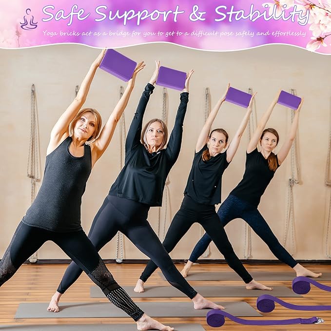 Outus 20 Pack Yoga Blocks and Straps Non-Slip EVA Foam Blocks with Metal D Ring Straps for Gym Exercise and Workout