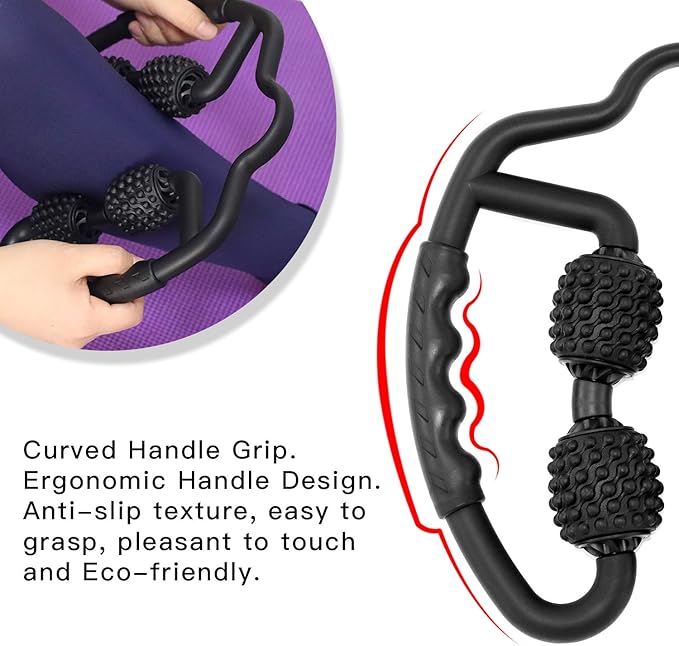 Cellulite Massage Tool Muscle Roller - Deep Fascia Massager & Dimpled Skin Remover for Legs, Thighs & Buttocks - Anti-Cellulite Roller, Smooth Skin, Pain Reliefs Black（Black - 4 Wheel）