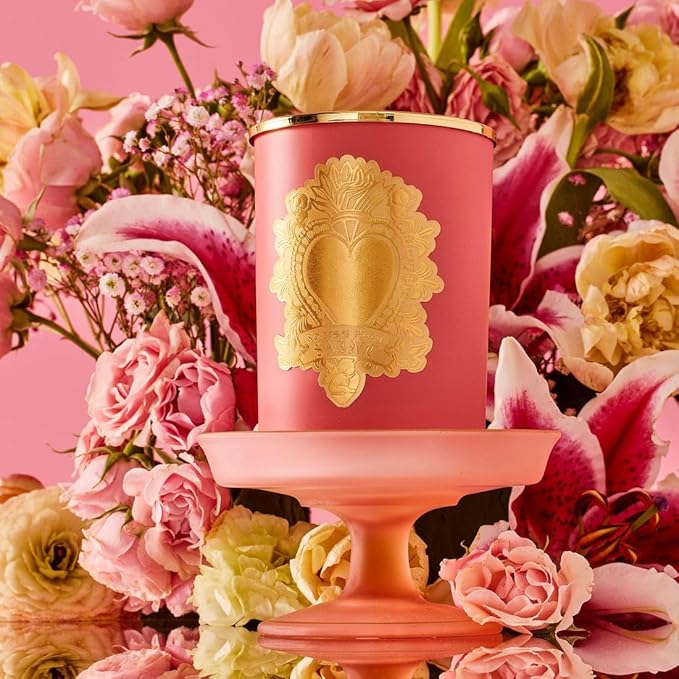 SAINT Ex-Voto Sacred Heart Devotional Scented Candle with Prayer Coin, Tonka Rose Soy Coconut Aromatherapy Candle with 80 Hour Burn Time, Collector Series Edition II (Pink)