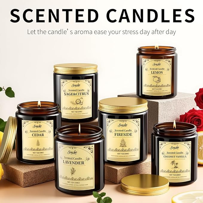 Fireside Scented Candles, 7oz Soy Wax Candle, Long Lasting Aromatherapy Jar Candle for Home, Scented Long Burning Candle Gift for Women and Men