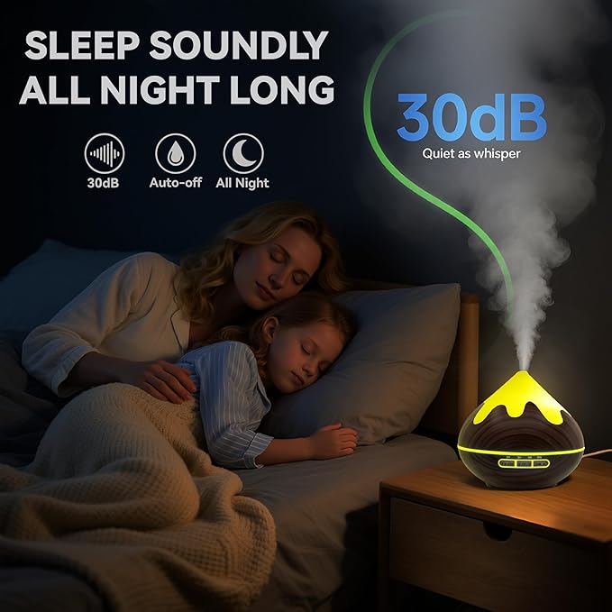 500ML Essential Oil Diffuser, Aromatherapy Diffuser with Remote Control, Multifunctional Air Diffusers for Home Office Room, Fragrance Aroma Diffuser with 7 Color LED & 2 Mist Mode, Dark Brown