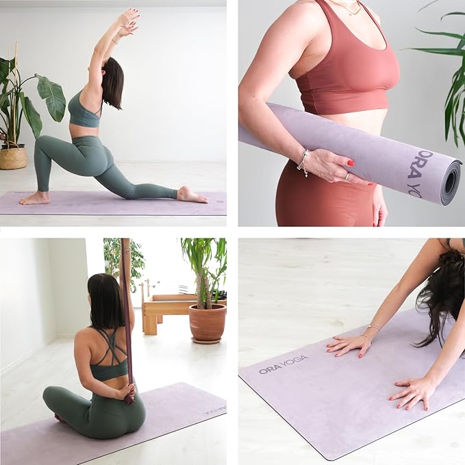 ORA YOGA Non-Toxic Premium Suede Large Workout Mat - 3mm Thick With Strap - Eco-Friendly Exercise Mat for Women & Men - Non-Slip for Pilates, Gym, Home Workout