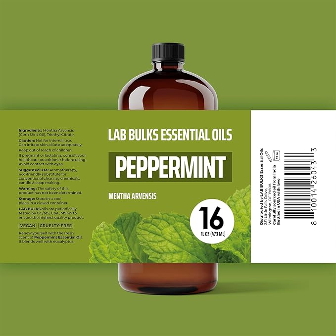 LAB BULKS ESSENTIAL OIL - Bundle of Peppermint and Eucalyptus Essential Oils, 16 oz Bottles, for Diffusers, Home Care, Candles, Aromatherapy