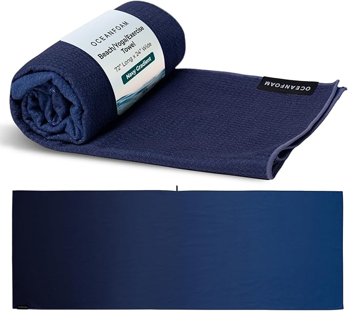 Oceanfoam Beach Towel – Lightweight, Absorbent, Quick-Drying, Sand-Resistant, Non-Slip – Ideal for Workouts, Yoga, Pilates, Beach, Pool, Boat & Travel – 25% Recycled – 72"x24" (Navy Gradient)