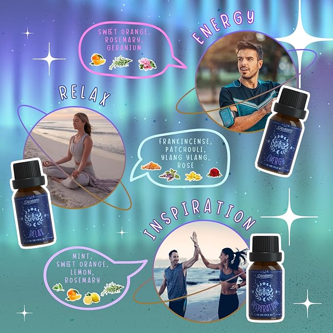 SALUBRITO Essential Oils Set, Wellness Aromatherapy Oil for Diffuser, Home, Candle, soap Making, Natural Blend Oils Gift for Women and Men, 6x10ml