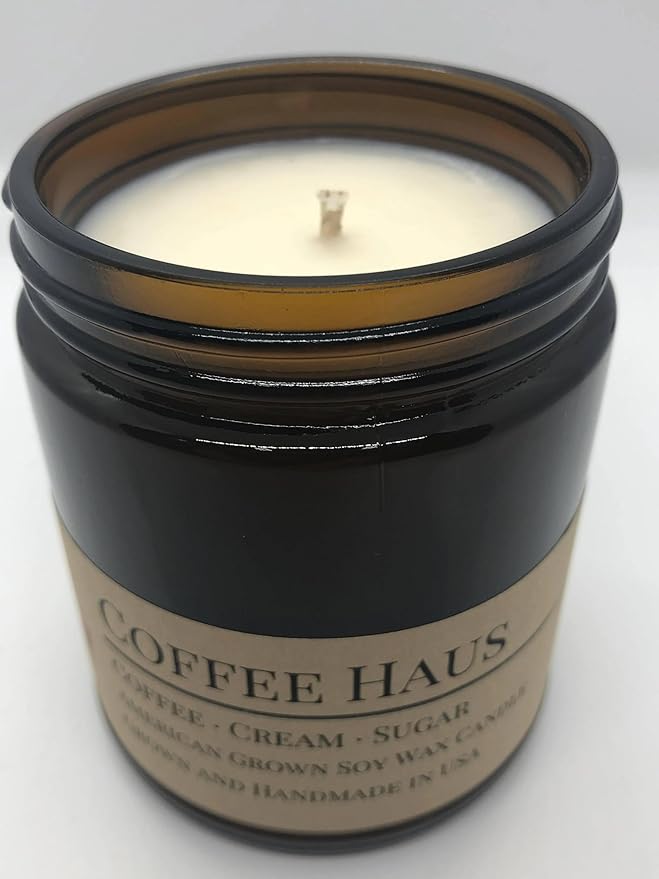 Scented Soy Wax Candle (8.0 oz) 50-60 Hour Burn Time, Cotton Wick, Amber Glass Jar, Grown and Made in USA Coffee Haus