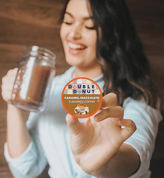 Double Donut Coffee Caramel Macchiato Flavored Coffee Pods,Medium Roast Coffee Compatible with Keurig K Cups Brewers, 72 Count
