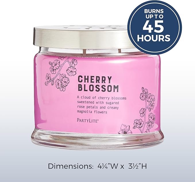PartyLite 3-Wick Jar Candle, Highly Fragranced Clean Burning Glass Candle, 25-45 Hours Burn Time (Cherry Blossom)