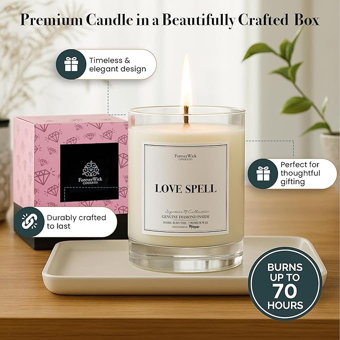 Love Spell Lush Fruit Surprise Candle with Diamond Inside | Foreverwick Candles | Scented Soy Candles Gifts for Women Aromatherapy Candle | Organic Soy Candle 14oz | 70h