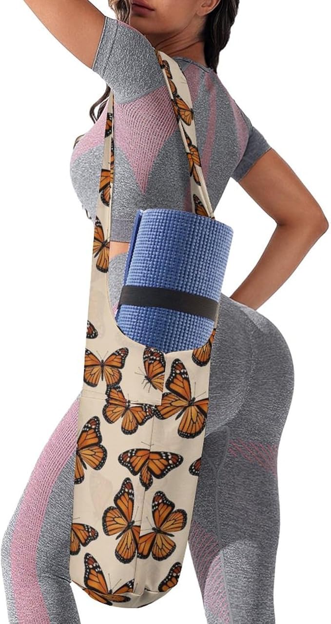 Meaudiwes Large Yoga Mat Bag with Long Strap for Women Yoga Accessories Sports Storage Bags Exercise Mats Tote Sling Carrier Bag