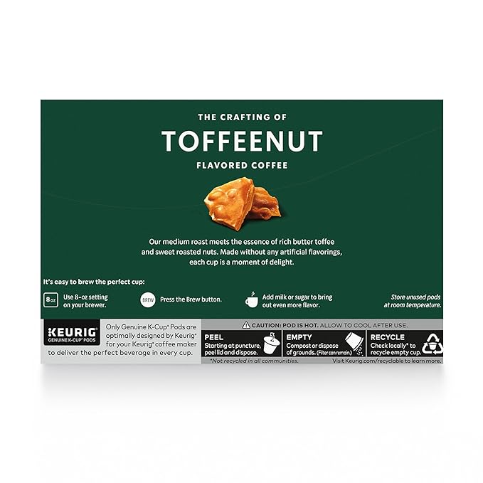Starbucks K-Cup Coffee Pods, Flavored Hot or Iced Coffee, Toffeenut, 60 Keurig Pods