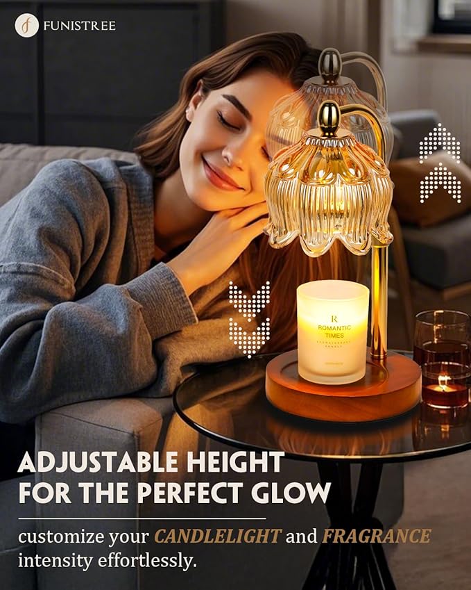Candle Warmer Lamp with Timer Dimmable, Height Adjustable, Birthday Gifts for Women Mom, Suitable for New Home Decoration, Lotus Flower Candle lamp,with 2 Bulbs,Suitable for Jar Candles