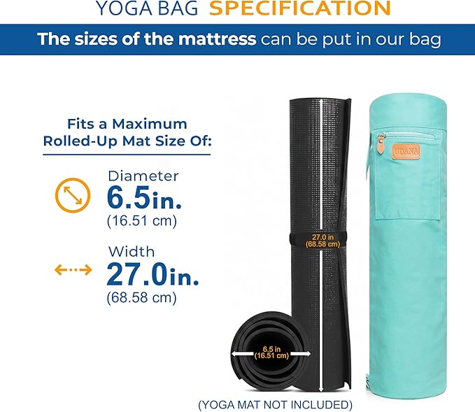 UDANA Yoga Mat Bag – Heavy Duty Canvas Carrier with 3 Pockets & Full Zip – Available in 3 Sizes (16L, 18L, 34L) - Multiple Colors