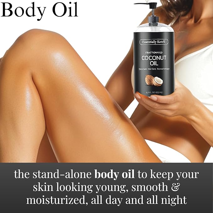 Essentially KateS Fractionated Coconut Oil 33.8 Fl Oz (2 x 16 Fl Oz) - Pack of 2 - Body Oil, Massage Oil, Hair Oil, Carrier Oil for Essential Oils - No Scent
