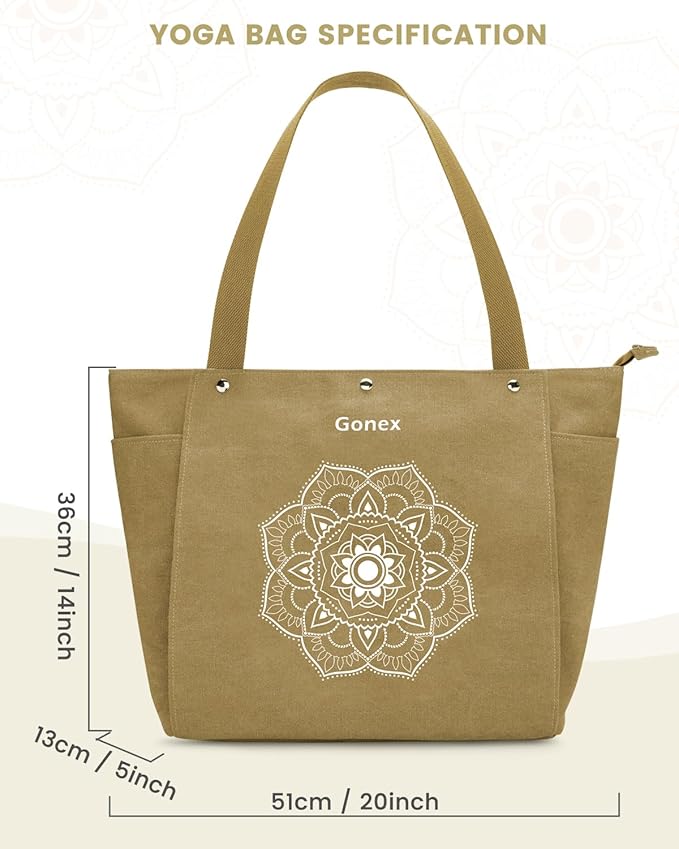 Gonex Yoga Mat Bag, Yoga Gym Bag Tote Bag with Multi Pockets For Women Men, Canvas Yoga Mat Carrier Take in Out Mat Easily For Pilates Travel Workout Office