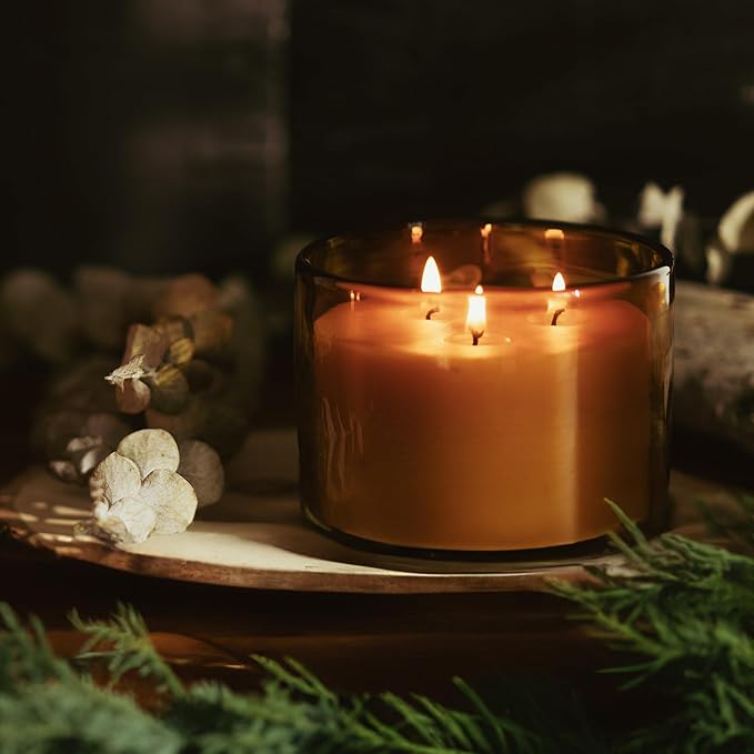 Bluecorn Beeswax Large 3-Wick Candle, 100% Pure Beeswax with Tangerine & Geranium Essential Oils, Amber Glass, Soy Free, Clean Burning Candle Wax, Long Lasting, Home Decor, American Made, 8 Oz, 1 Ct