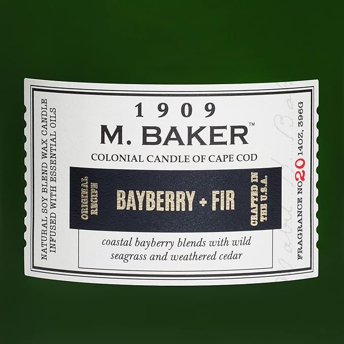 Colonial Candle Bayberry Fir Scented Jar Candle | 2-Wick Natural Soy Blend Wax Candle for Home | Relaxing Aromatherapy Candle Infused with Essential Oils | M. Baker Apothecary Glass Jar Candle