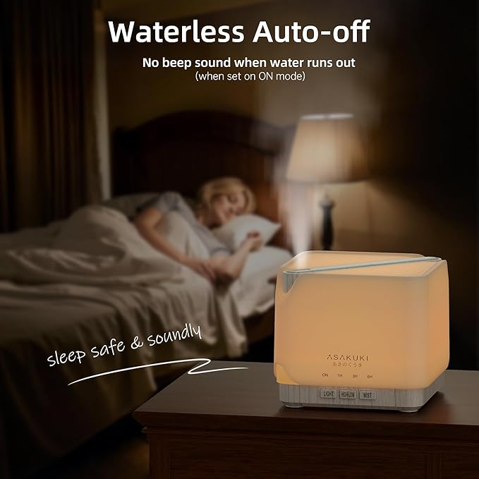 ASAKUKI 700 ml Premium Essential Oil Diffuser, 5 in 1 Ultrasonic Aromatherapy Fragrant Oil Vaporizer Humidifier, Timer and Auto-Off Safety Switch, 7 LED Light Colors